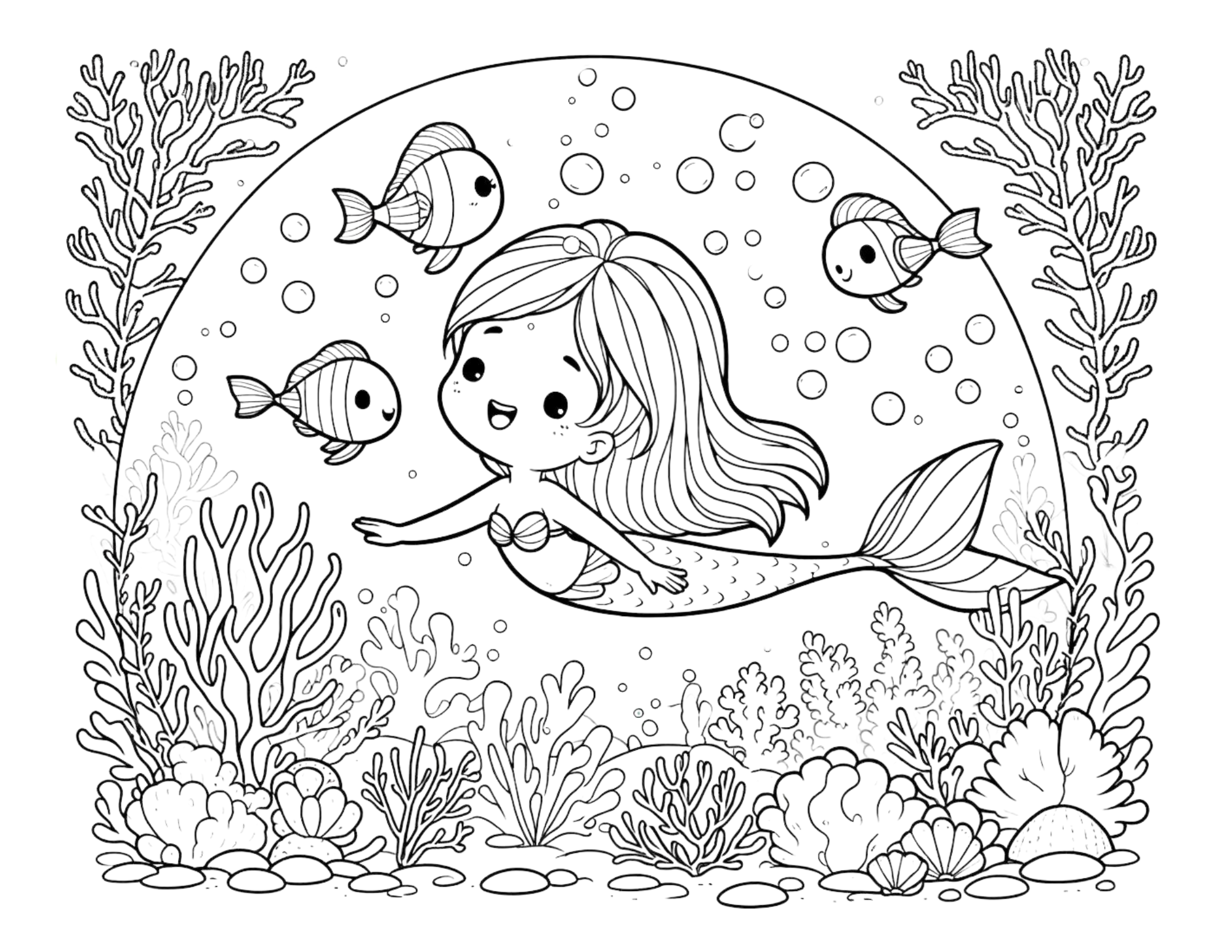 Free Printable Mermaid Coloring Pages for Kids and Adults (26 pages)